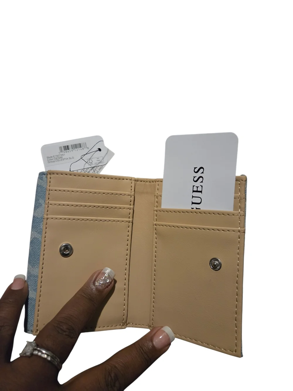 GUESS Cherry Embroidered Denim Compact Wallet